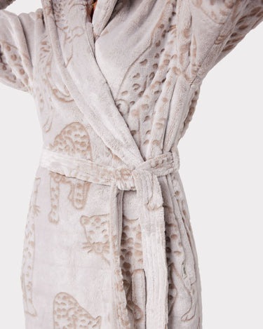 Fleece Cream Leopard Print Dressing Gown